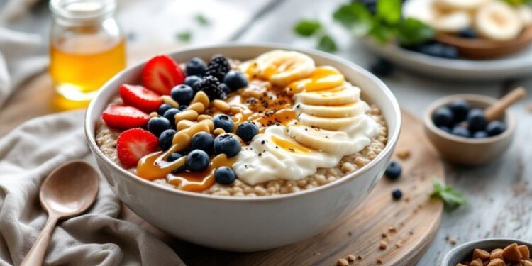 Sveiki pusryčiai sportininkams Baltyminis bananų ir avižų pusryčių dubuo