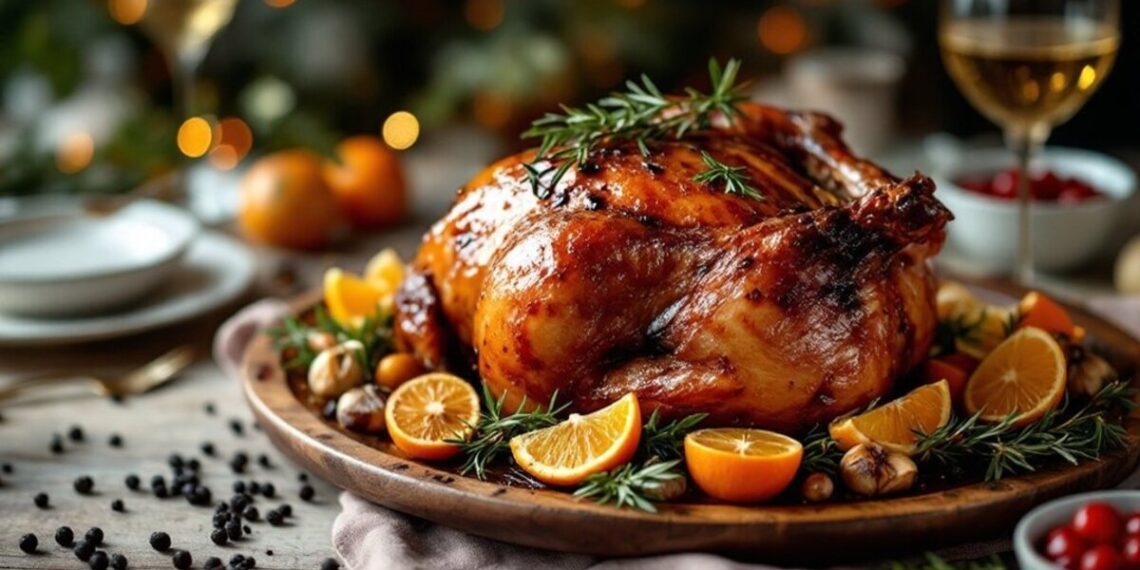 Šventinė vakarienė kepta antis su obuoliais